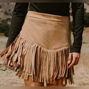 Tan Fringe Mini Skirt